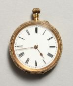 A LADIES 18CT GOLD ENGRAVED COCKTAIL WATCH.