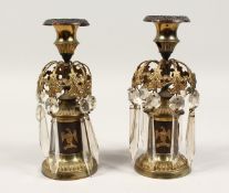 A GOOD SMALL PAIR OF LATE 19TH CENTURY BRONZE CANDLE LUSTRES, with leaf shaped branches, the bases