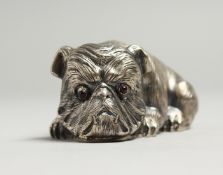 A VERY GOOD RUSSIAN SILVER ENAMEL BULL DOG Mark; 84 Head and I.P. 2.75ins long.