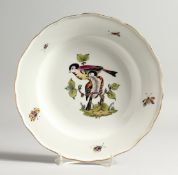 A PAIR OF 19TH CENTURY MEISSEN CIRCULAR PLATES, painted with birds and insects. Cross swords mark in