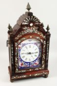 A RARE 19TH CENTURY CHINESE EXPORT BRACKET CLOCK, with blue enamel dial, verge movement and sweep