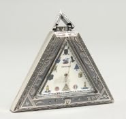 A SILVERED MASONIC TRIANGULAR WATCH 'CERVNE'.