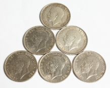 SIX 1915 SILVER HALF CROWNS