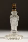 A HOBNAIL CUT GLASS LAMP BASE 7ins high.