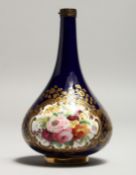 CHAMBERLAIN & CO. WORCESTER, a small porcelain bottle vase, rich blue ground painted with a panel of