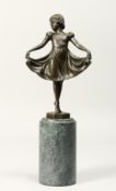 PREYS A BRONZE YOUNG GIRL on an octagonal base. Signed Preys. 7.5ins high, on a marble plinth.