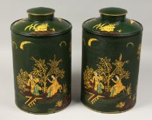 A PAIR OF TOLEWARE TEA CADDIES