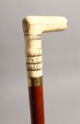 A 19TH CENTURY ALPINE HORN WALKING STICK 35ins long.