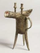 AN ARACHIC BRONZE JUI CUP 11.5ins high.