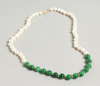A PEARL AND JADE NECKLACE