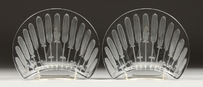 A PAIR OF LALIQUE DISHES 7.5ins, etched Lalique