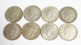 EIGHT VARIOUS SILVER HALF CROWNS