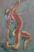 Alison Milner-Gulland, a kneeling female nude, mixed technique over a print base, 14