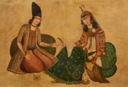 19th/20th Century, a scene of a young couple sharing a shisha, oil on canvas, 12