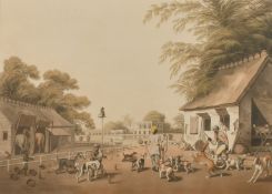 Merke after Howitt, A 19th Century aquatint of India dog keepers, 13 x 17.25