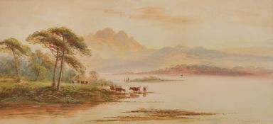 Thomas Mortimer (19th/20th Century) British, Cattle watering on a Highland Loch, watercolour,