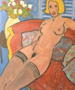 Kanwaldeep Singh Kang, signed Nicks, (1964-2000) British, a female nude in stockings in a