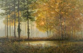 Gerald Coulson (b.1926) Sunrise in the forest, oil on canvas, signed, inscribed and dated verso,