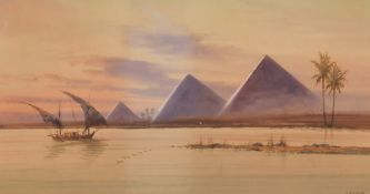 Douglas Houzen Pinder (1886-1949) British, 'Sunset on the Nile' an Egyptian view, watercolour