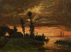 Florence Koechlin (1857-1896) French, The setting sun along the river, oil on canvas, signed, 8