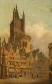 19th Century German School, a view of the city of Koln, Germany, oil on oak panel, 7.5