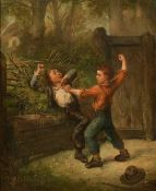 Paul Delcour (19th Century) French, 'The young Pugilists' oil on canvas, signed and with inscription