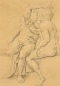 18th Century, A sketch of two figures, pencil drawing on yellow toned paper, 4.25