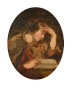 Joseph Henderson (1832-1908) Scottish, study of a girl reading, oil on panel, 6