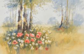 Jo Hodder (21st Century) 'Poppies and Daisies', watercolour, signed and inscribed verso, 12
