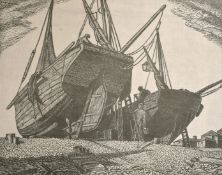 Leslie Moffat Ward (1888-1978) British, 'Primrose, Hastings, Port of Rye', figures by beached