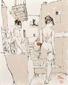 Bernard Dufour (1922-2016), a pair of screenprints of elegant female figures, each 18