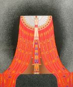 Erte (Romain de Tirtoff), A stylised female figure in an elaborate red headdress, stencil, signed