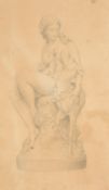 19th Century, pencil study of a statue of a woman with deer, 8