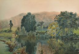 Conway Lloyd Jones (1846-1897) British, 'The Summer House', watercolour, signed and dated, 12.5