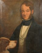19th Century English School, Portrait of a gentleman with his dog, oil on canvas, 30