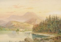 Scottish School 19th Century, A Highland Loch with a ruined castle, watercolour, signed and