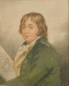 Early 19th Century English School, a miniature portrait of an artist, watercolour on ivory, 3.25