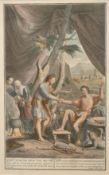 G. Yander Gouwen after G. Hoet, A scene from the book of Genesis, a colour print, certificate verso,
