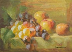J. Howard, 20th Century School, a pair of still life studies of mixed fruit, oil on panel, each 5