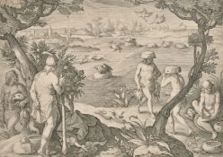 After Stradanus, 'Snaring Geese from Under Water', along with three other similar scenes, 8.5