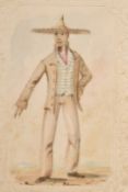 19th Century, Studies of a native man and woman in traditional dress, watercolours, 5