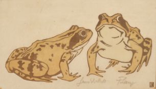 Fritz Lang (1877-1961) German, a colour woodcut of frogs, Signed and inscribed in pencil, 4