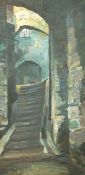 Eileen Seyd (20th Century) 'Steps to dream castle', oil on board, signed, 35.75