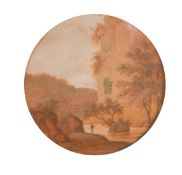 18th/19th Century School, a view of a fisherman in a gorge, watercolour, 3