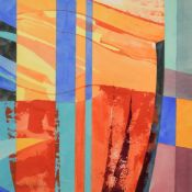 Two contemporary abstracts, mixed media, signed indistinctly, 11.75