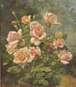 Fortunio Matania (1881-1963) Italian, A still life study of pink roses in bloom, oil on canvas,