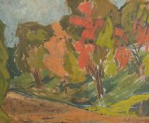 Scandinavian School, mid-20th Century, trees in autumn colours, oil on board, indistinctly signed