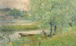 Eugene Boch (1855-1941) Belgian, Impressionist River scene with a figure and boat, oil on canvas,