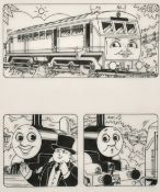 Tim Marwood (1954-2008) British, 'Thomas' No 473 'Lazy Daisy', 2, pen drawings, A group of 3 framed,