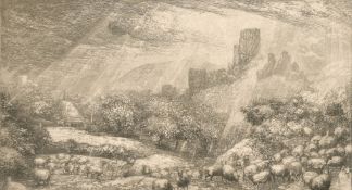 John Charles Robinson (1824-1913) British, 'Corfe Castle, Effect of Sunshine after Rain', etching,